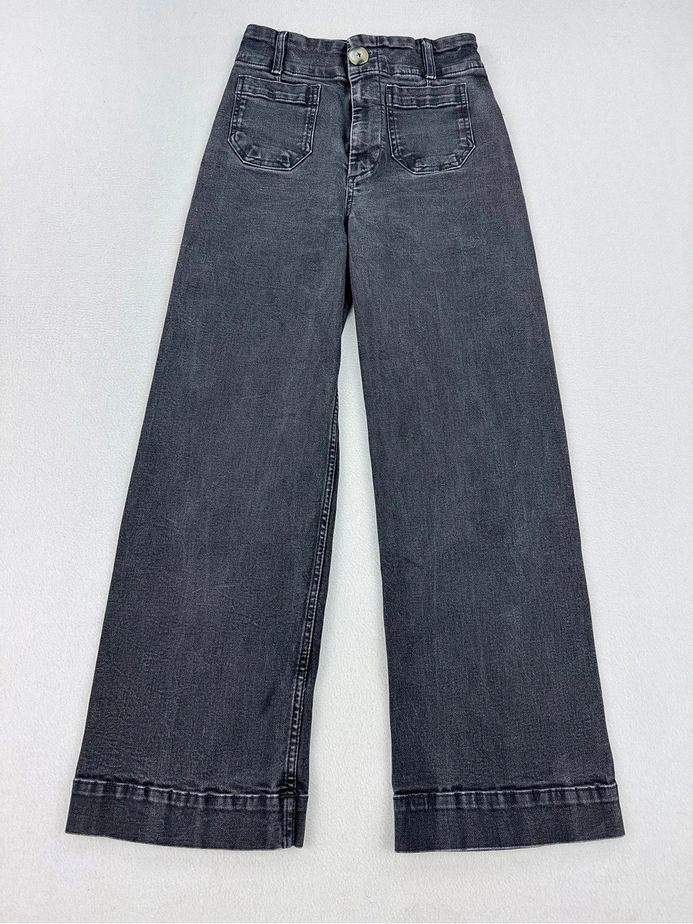 Pilcro Anthropologie Wmns The Skipper High Rise Wide Leg Black Wash Jeans Sz 25